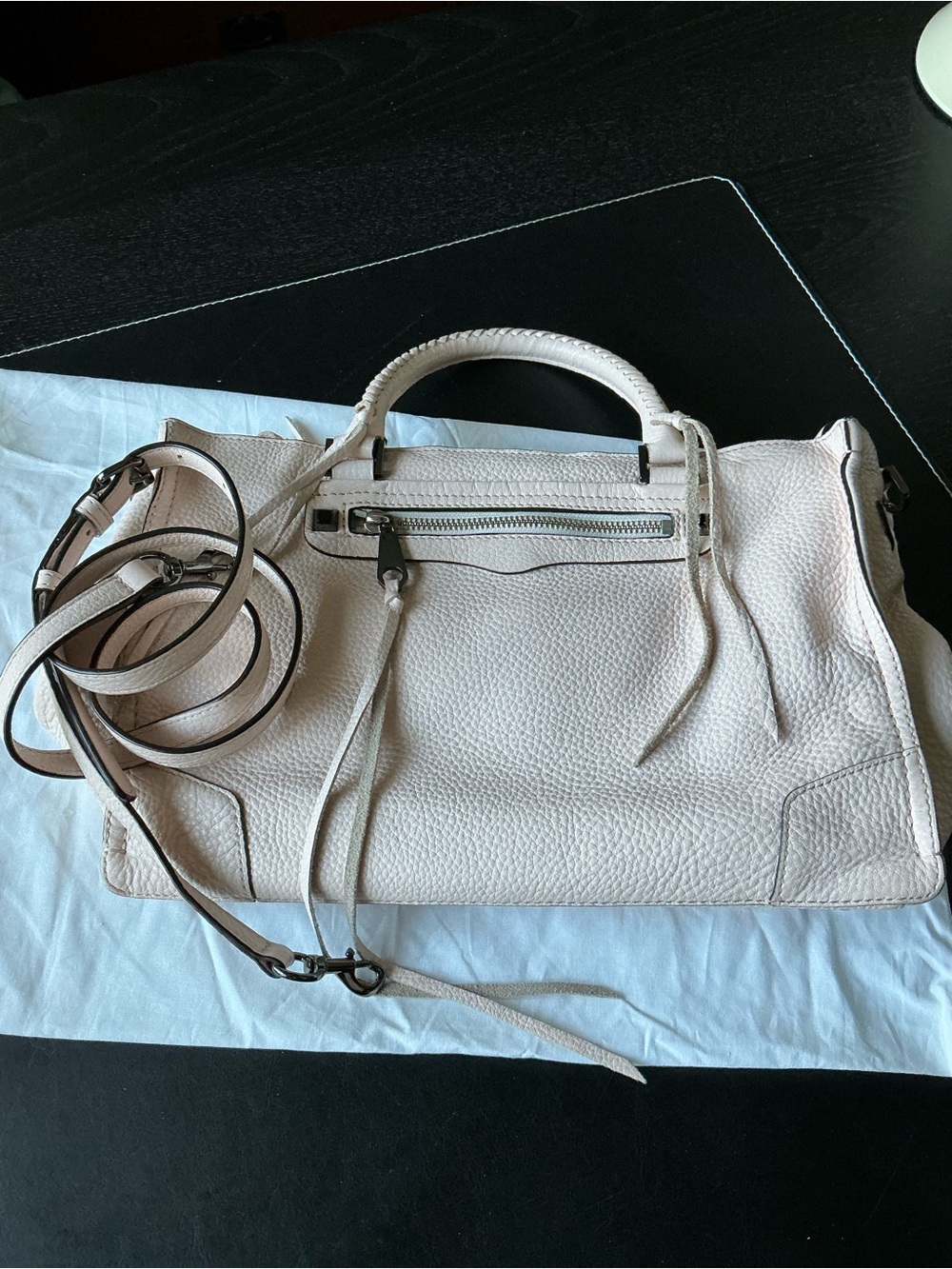Rebekah Minkoff  Regan Leather Satchel Bag in Light Blush Pink